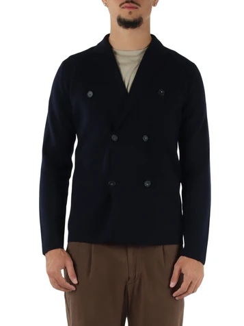 BLU SCURO | Giacca cardigan doppiopetto in lana merino extrafine