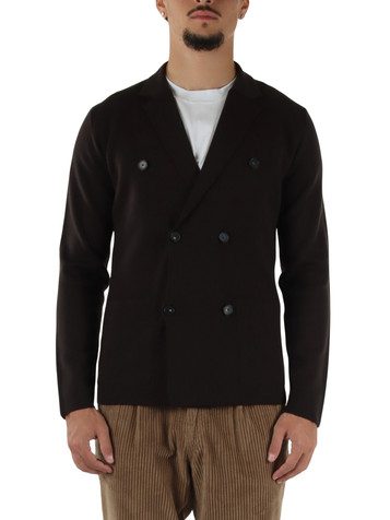 MARRONE | Giacca cardigan doppiopetto in lana merino extrafine