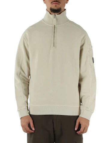 BEIGE | Felpa mezza zip in fleece diagonale smerigliato e spazzolato