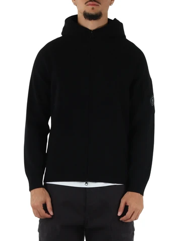 NERO | Cardigan in misto lana con zip e cappuccio