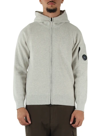 GRIGIO CHIARO | Cardigan in misto lana con zip e cappuccio