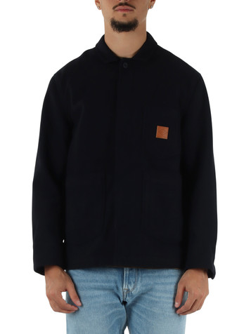 BLU SCURO | Overshirt in panno di misto lana e viscosa