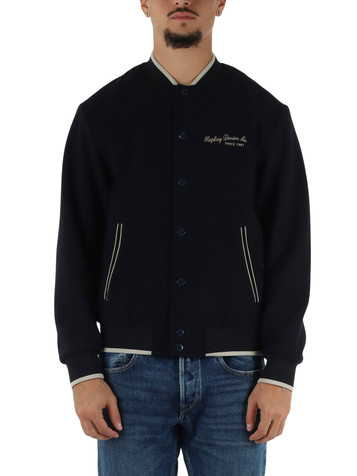 BLU SCURO | Bomber in misto lana e viscosa