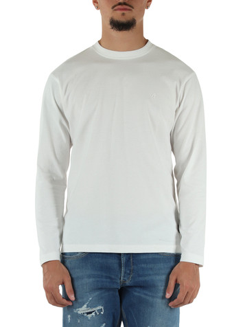 BIANCO | T-shirt manica lunga in cotone con stampa logo a rilievo