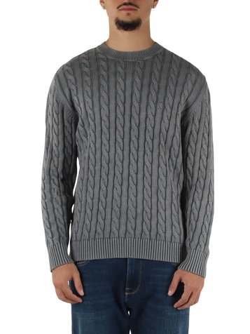 GRIGIO | Maglia girocollo in cotone a trecce