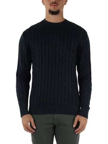 BLU | Maglia girocollo in cotone a trecce