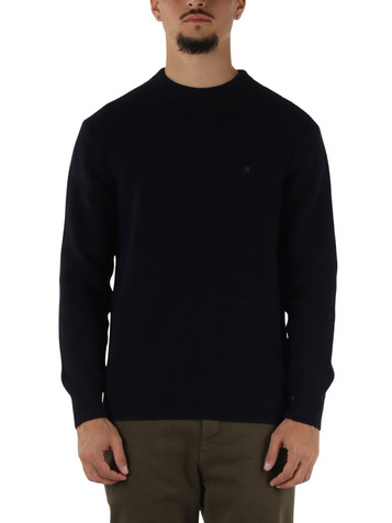 BLU SCURO | Maglia girocollo in cotone a costa inglese