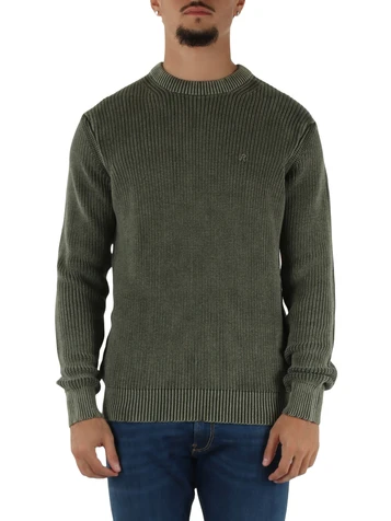 VERDE MILITARE | Maglia girocollo in filo di cotone