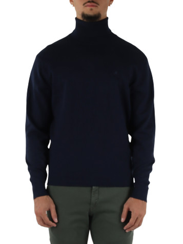 BLU SCURO | Maglia collo alto in cotone e cashmere