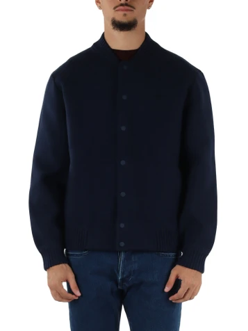 BLU SCURO | Cardigan pesante in misto lana modello bomber
