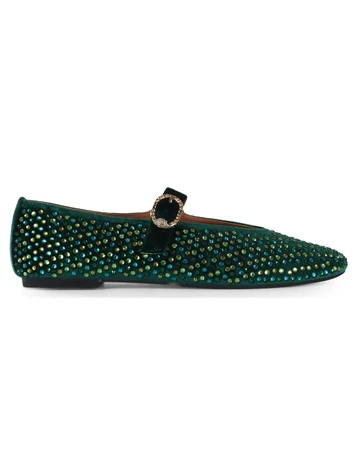 VERDE | Ballerine in velluto MAYFAIR con strass