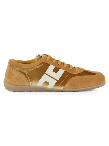 GIALLO SCURO | Sneakers in suede e velluto con patch logo