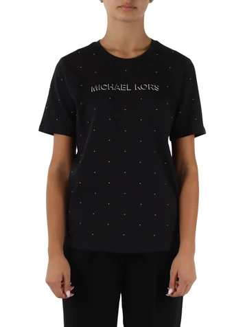 NERO | T-shirt in cotone con micro borchie