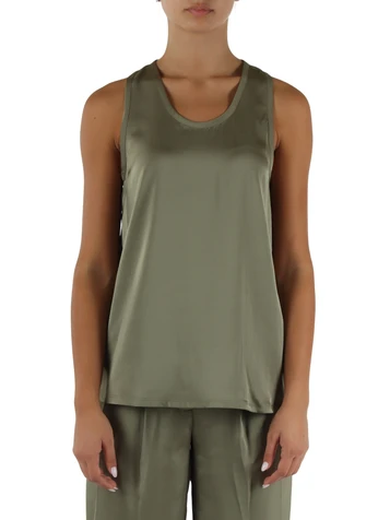 VERDE MILITARE | Top svasato in satin