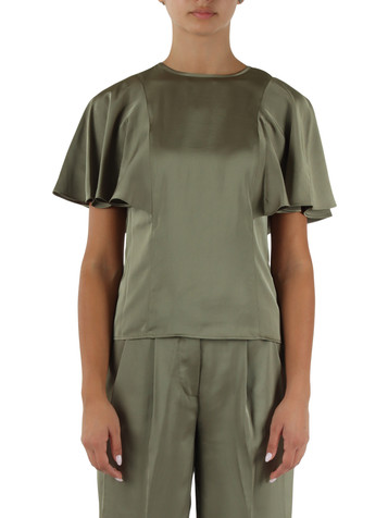 VERDE MILITARE | Blusa in satin con maniche ampie