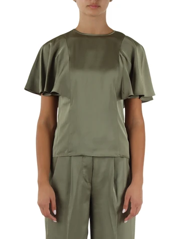 VERDE MILITARE | Blusa in satin con maniche ampie