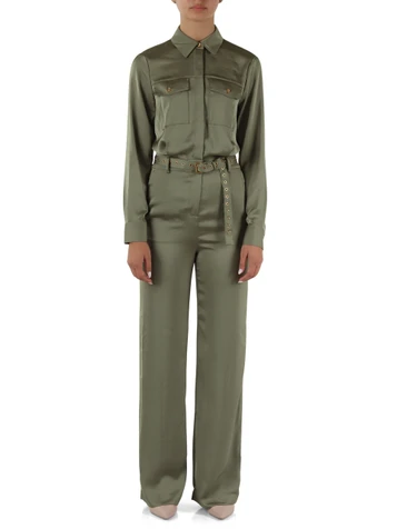 VERDE MILITARE | Tuta intera in satin con cintura