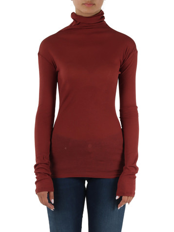 BORDEAUX | T-shirt collo alto in cotone a costine