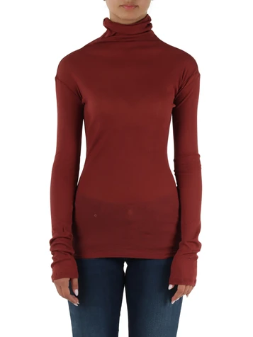 BORDEAUX | T-shirt collo alto in cotone a costine