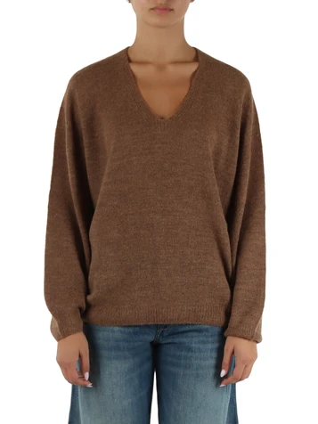 BEIGE | Maglia collo a V in misto lana e viscosa