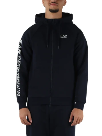 BLU SCURO | Felpa con zip e cappuccio in misto cotone