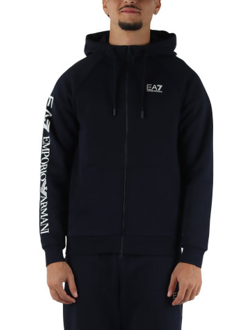 BLU SCURO | Felpa con zip e cappuccio in misto cotone