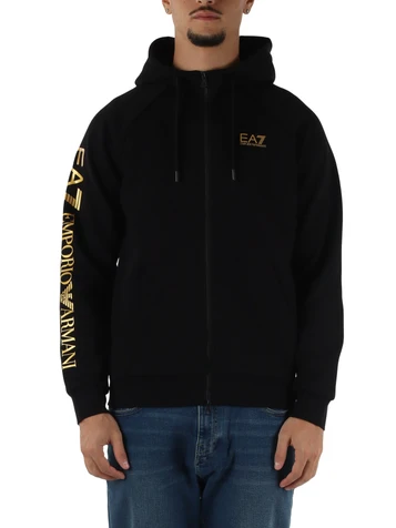 NERO | Felpa con zip e cappuccio in misto cotone