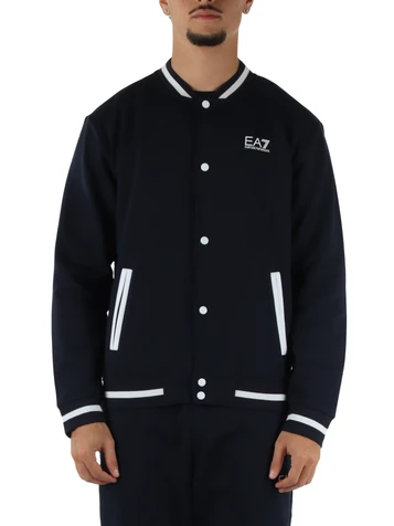 BLU SCURO | Felpa regular fit modello bomber in misto cotone