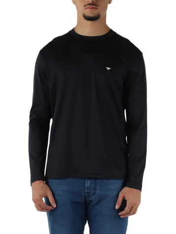 BLU SCURO | T-shirt manica lunga regular fit in lyocell e cotone