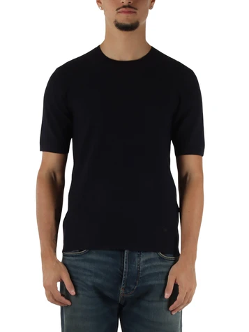BLU SCURO | Maglia girocollo manica corta in misto viscosa