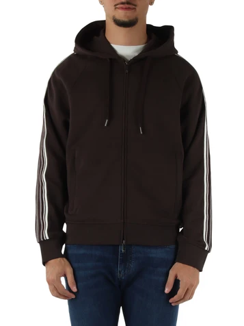 MARRONE | Felpa con zip e cappuccio in cotone garzato