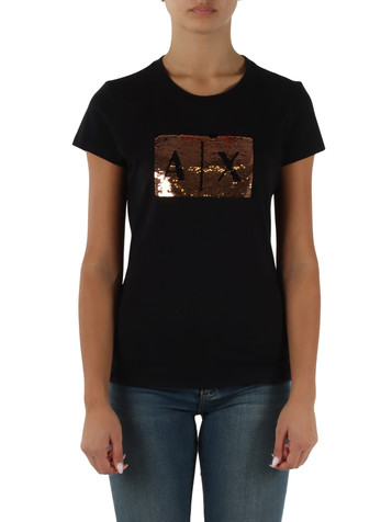 NERO | T-shirt slim fit in cotone con logo in paillettes