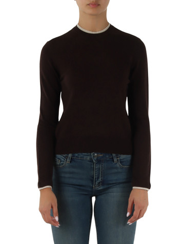 MARRONE | Maglia girocollo in misto viscosa, lana e cashmere