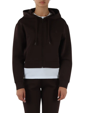 MARRONE | Felpa con zip e cappuccio in misto cotone