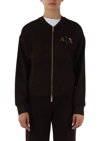 MARRONE | Felpa con zip in misto viscosa