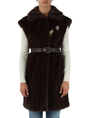 MARRONE | Ecopelliccia smanicata con cintura