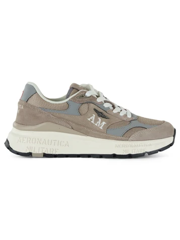 BEIGE | Sneakers in suede e tessuto con placca logo