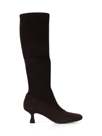 marrone scuro | Stivali in suede con tacco a rocchetto