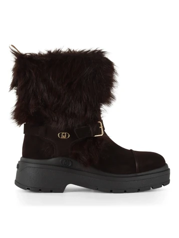 marrone scuro | Stivaletto in pelle ed ecopelliccia ANDREA 14