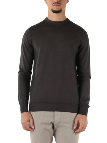 MARRONE | Maglia girocollo in lana merino extrafine
