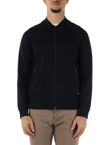 BLU SCURO | Cardigan con zip Second Skin Tech Merinos Tencel