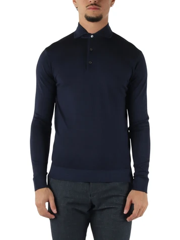 BLU | Maglia collo a polo in lana e seta