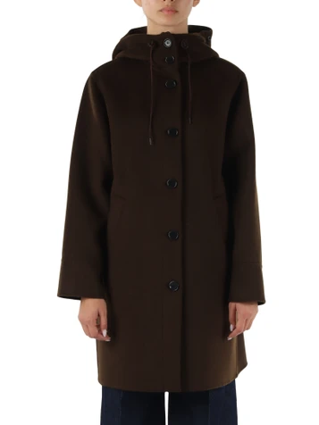 MARRONE | Cappotto in double di lana effetto beaver