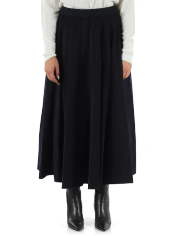 BLU SCURO | Gonna midi in velluto di cotone 2000 righe
