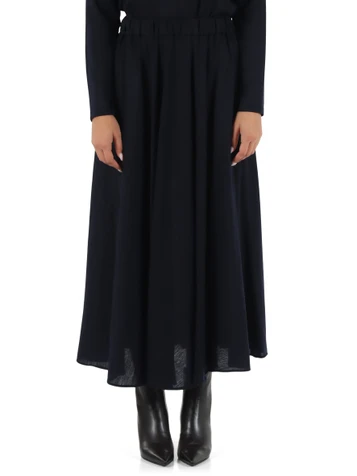 BLU SCURO | Gonna midi in leggera lana vergine
