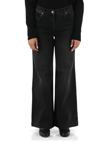 GRIGIO SCURO | Pantalone jeans cinque tasche gamba larga