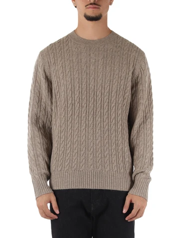 BEIGE | Maglia girocollo a trecce in lana vergine e cashmere