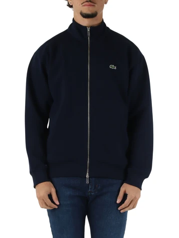 BLU SCURO | Felpa con zip classic fit in misto cotone piquet