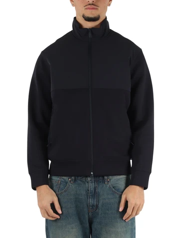 BLU SCURO | Felpa con zip in misto cotone e tessuto tecnico