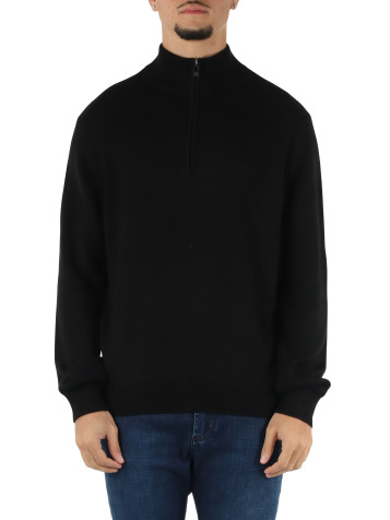 NERO | Maglia mezza zip in misto cotone e lana vergine